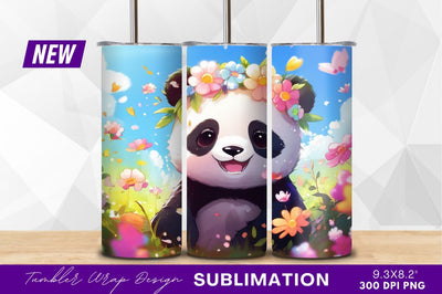 Happy panda with flower crown tumbler png Sublimation Regulrcrative 