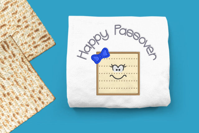 Happy Passover Matzo with Bow Applique Embroidery Embroidery/Applique DESIGNS Designed by Geeks 