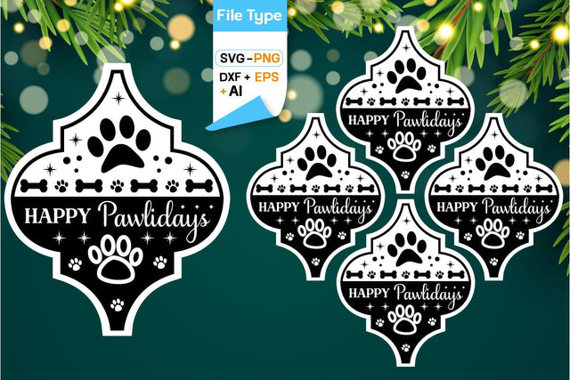 Happy Pawlidays Arabesque SVG, Arabesque SVG Animal Christmas Ornament SVG Design, SVG Cut File, SVGs, Food & Drink, Print & Cut, Quotes and Sayings SVG DesignPlante 503 