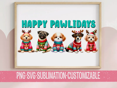 Happy Pawlidays - Holiday Colorful SVG PNG | Cutesy Graphic | Festive Clipart | Family | Digital Download | Pet Lover | Dog Mom SVG YaySportsandSuch 