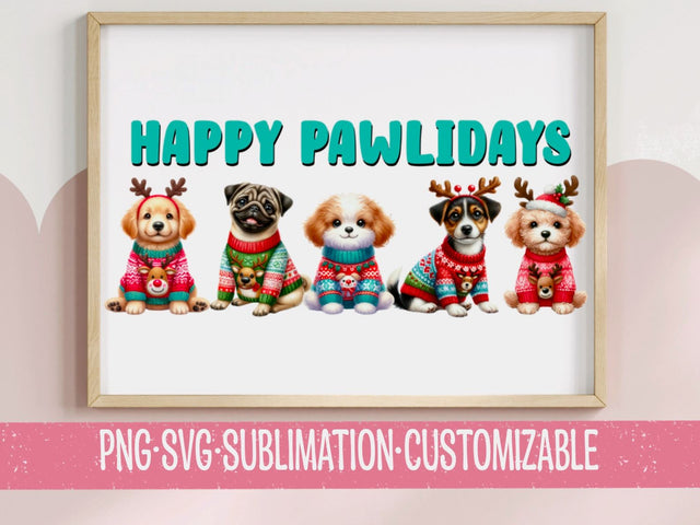 Happy Pawlidays - Holiday Colorful SVG PNG | Cutesy Graphic | Festive Clipart | Family | Digital Download | Pet Lover | Dog Mom SVG YaySportsandSuch 