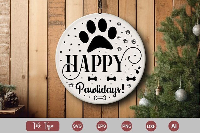 Happy Pawlidays! Round Sign SVG, Dog Christmas Round Sign SVG, Pet Animal Quotes, SVGs,Quotes and Sayings,Food & Drink,On Sale, Print & Cut SVG DesignPlante 503 