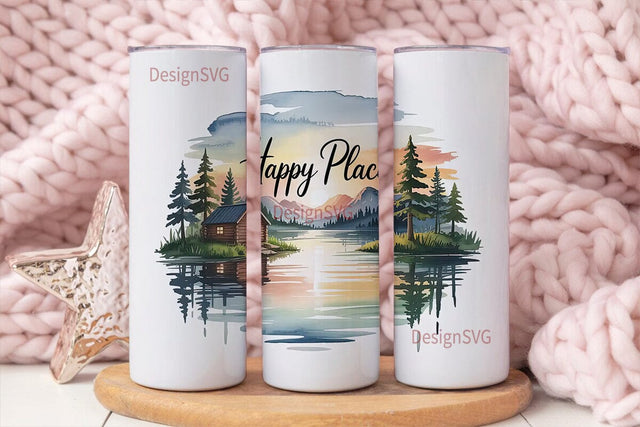 Happy Place 20oz Tumbler Wrap Sublimation DesignSVG 