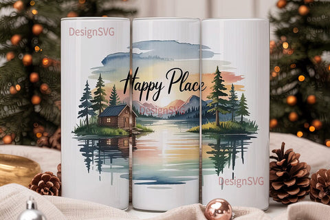 Happy Place 20oz Tumbler Wrap Sublimation DesignSVG 