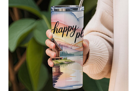 Happy Place 20oz Tumbler Wrap Sublimation DesignSVG 