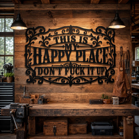 Happy Place Laser SVG | This Is My Happy Place Don't F**k It Up | Laser Cut File | Metal Wall Art DXF | CNC Plasma Svg | Rustic Outdoor Sign SVG HappyDesignStudio 