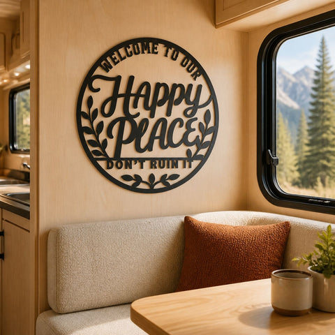 Happy Place Sign Laser SVG | Welcome Sign DXF | Funny Home Decor Svg | Round Metal Wall Art | Plasma CNC Cut File | Don't Ruin It SVG HappyDesignStudio 