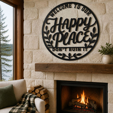 Happy Place Sign Laser SVG | Welcome Sign DXF | Funny Home Decor Svg | Round Metal Wall Art | Plasma CNC Cut File | Don't Ruin It SVG HappyDesignStudio 