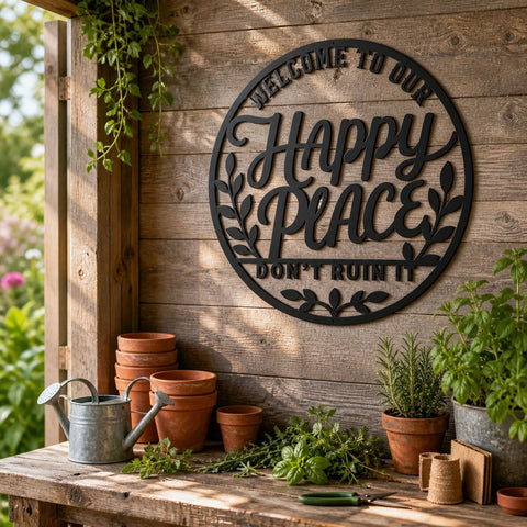 Happy Place Sign Laser SVG | Welcome Sign DXF | Funny Home Decor Svg | Round Metal Wall Art | Plasma CNC Cut File | Don't Ruin It SVG HappyDesignStudio 