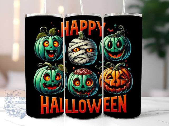 Happy Pumpkins 20oz Skinny Tumbler, Happy Halloween Tumbler Png, Straight & Tapered Tumbler Wrap, Instant Digital Download Sublimation ToriDesigns 