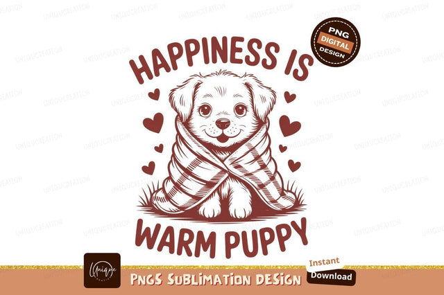 Happy puppy wrapped in blanket with hearts warm Sublimation Designangry 