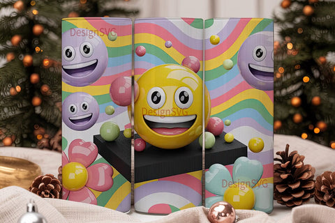 Happy Rainbow Smiley 20oz Tumbler Wrap Sublimation DesignSVG 