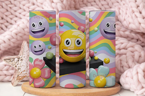 Happy Rainbow Smiley 20oz Tumbler Wrap Sublimation DesignSVG 
