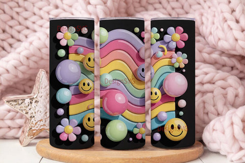 Happy Rainbow Smiley 20oz Tumbler Wrap Sublimation DesignSVG 