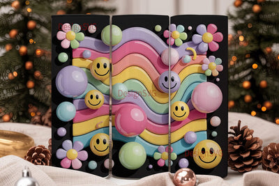 Happy Rainbow Smiley 20oz Tumbler Wrap Sublimation DesignSVG 
