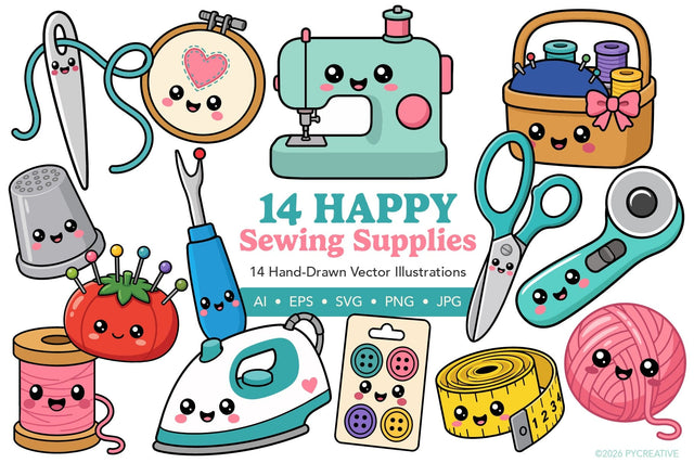 Happy Sewing Crafting Supplies Clipart SVG Patty Young Creative 