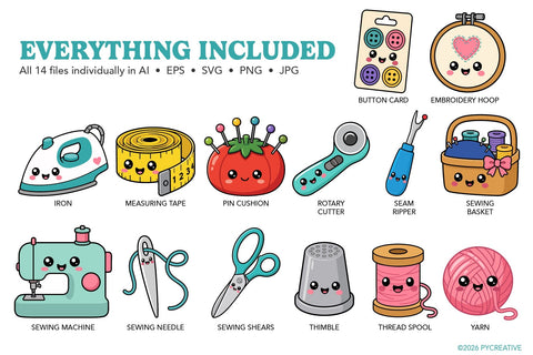 Happy Sewing Crafting Supplies Clipart SVG Patty Young Creative 