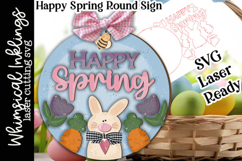 Happy Spring Round Sign SVG 2024 SVG Whimsical Inklings 