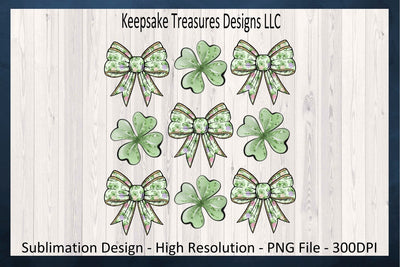 Happy St. Patrick's Day, Four Leaf Clover Coquette Bow, Sublimation PNG Design, Digital Download Sublimation Keepsake Treasures Designs LLC. 