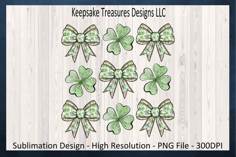 Happy St. Patrick's Day, Four Leaf Clover Coquette Bow, Sublimation PNG Design, Digital Download Sublimation Keepsake Treasures Designs LLC. 
