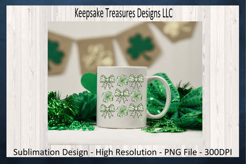 Happy St. Patrick's Day, Four Leaf Clover Coquette Bow, Sublimation PNG Design, Digital Download Sublimation Keepsake Treasures Designs LLC. 