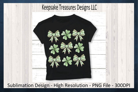 Happy St. Patrick's Day, Four Leaf Clover Coquette Bow, Sublimation PNG Design, Digital Download Sublimation Keepsake Treasures Designs LLC. 