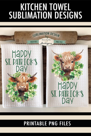 Happy St Patricks Day Highland Cow | Kitchen Towel Sublimation Designs Sublimation Ewe-N-Me Designs 
