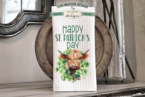 Happy St Patricks Day Highland Cow | Kitchen Towel Sublimation Designs Sublimation Ewe-N-Me Designs 