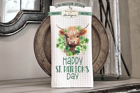 Happy St Patricks Day Highland Cow | Kitchen Towel Sublimation Designs Sublimation Ewe-N-Me Designs 