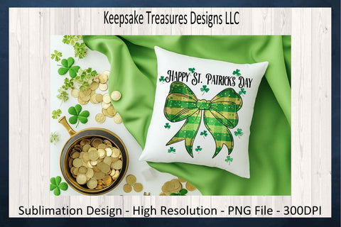 Happy St. Patrick's Day, Shamrock Coquette Bow Sublimation PNG, Digital Download Sublimation Keepsake Treasures Designs LLC. 