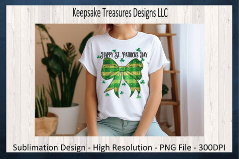 Happy St. Patrick's Day, Shamrock Coquette Bow Sublimation PNG, Digital Download Sublimation Keepsake Treasures Designs LLC. 