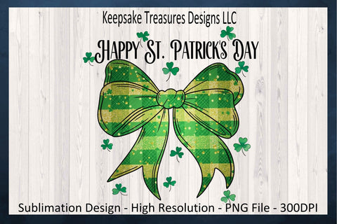 Happy St. Patrick's Day, Shamrock Coquette Bow Sublimation PNG, Digital Download Sublimation Keepsake Treasures Designs LLC. 