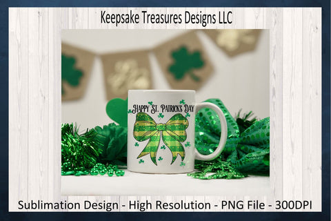Happy St. Patrick's Day, Shamrock Coquette Bow Sublimation PNG, Digital Download Sublimation Keepsake Treasures Designs LLC. 