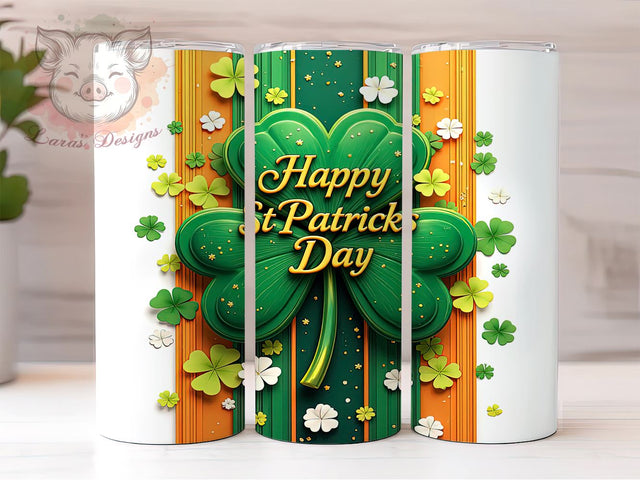 Happy St. Patrick's Shamrock Irish Tumbler, Shamrock Tumbler, 20oz Tumbler Wrap, Sublimation Design, Irish Drinkware, Green Tumbler, Holiday Gifts Sublimation Lara' s Designs 