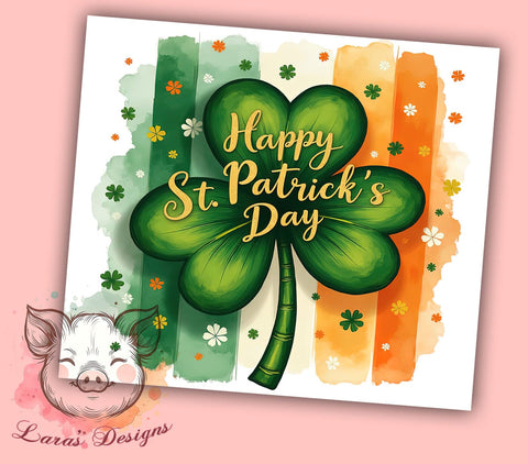 Happy St. Patrick's Shamrock Irish Tumbler, Shamrock Tumbler, 20oz Tumbler Wrap, Sublimation Design, Irish Drinkware, Green Tumbler, Holiday Gifts Sublimation Lara' s Designs 