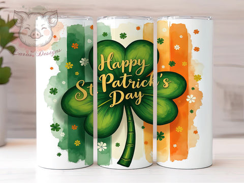 Happy St. Patrick's Shamrock Irish Tumbler, Shamrock Tumbler, 20oz Tumbler Wrap, Sublimation Design, Irish Drinkware, Green Tumbler, Holiday Gifts Sublimation Lara' s Designs 