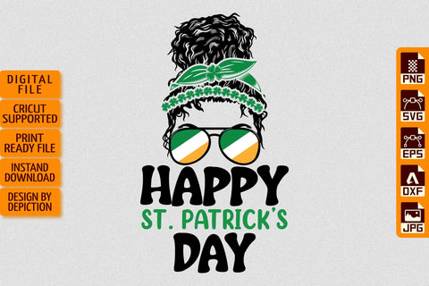 Happy St.Patrick's Day Messy Bun T-Shirt, Mother Patrick's Shirt Print Template Sketch DESIGN Depiction Studio 