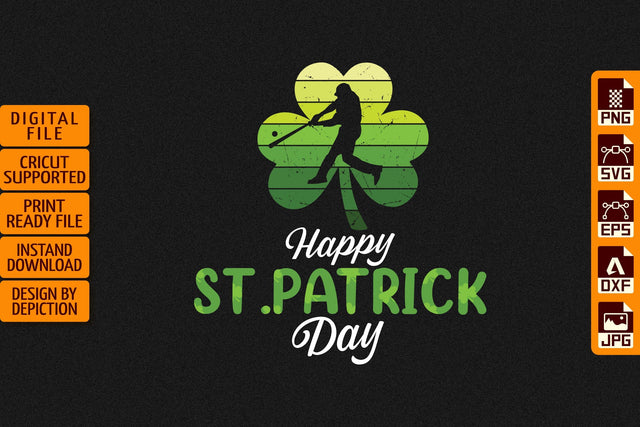 Happy St.Patrick's Day T-Shirt, Shamrock Shirt, Baseball Player Shamrock Shirt Print Template Sketch DESIGN Depiction Studio 