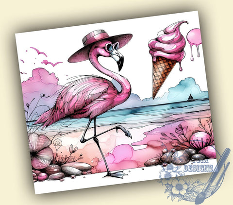 Happy Summer Flamingo 20oz Skinny Tumbler, Pink Flamingo Tumbler Png, Straight & Tapered Tumbler Wrap, Instant Digital Download Sublimation ToriDesigns 