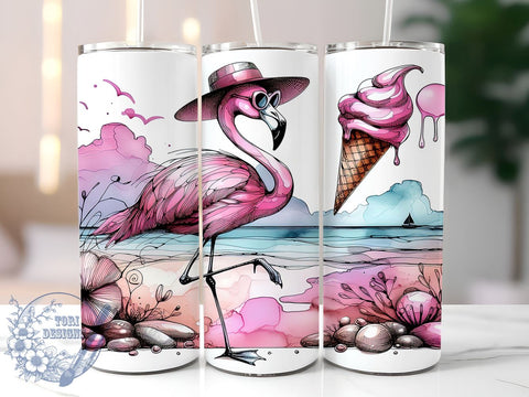 Happy Summer Flamingo 20oz Skinny Tumbler, Pink Flamingo Tumbler Png, Straight & Tapered Tumbler Wrap, Instant Digital Download Sublimation ToriDesigns 