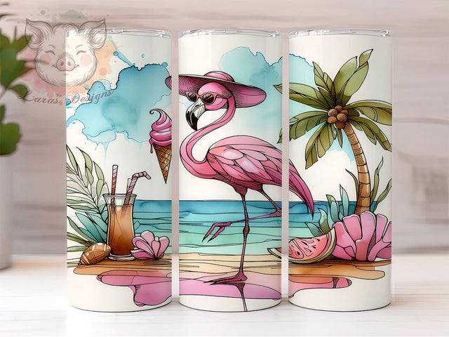 Happy Summer Flamingo 20oz Tumbler Png, Straight & Tapered Tumbler Png, Flamingo Tumbler Png, Digital Download PNG Sublimation Lara' s Designs 