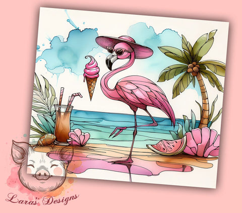 Happy Summer Flamingo 20oz Tumbler Png, Straight & Tapered Tumbler Png, Flamingo Tumbler Png, Digital Download PNG Sublimation Lara' s Designs 