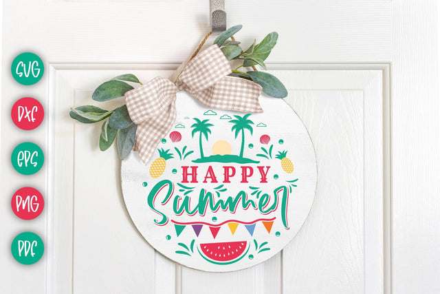 Happy Summer - Summer Round Sign SVG SVG CraftLabSVG 