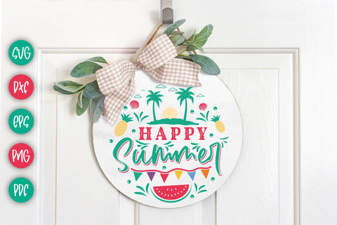 Happy Summer - Summer Round Sign SVG SVG CraftLabSVG 