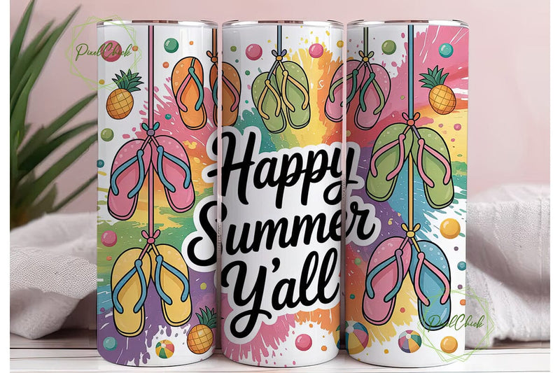 Happy Summer Y'all 20oz Tumbler Wrap Sublimation PixelChick 