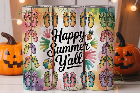 Happy Summer Y'all 20oz Tumbler Wrap Sublimation PixelChick 