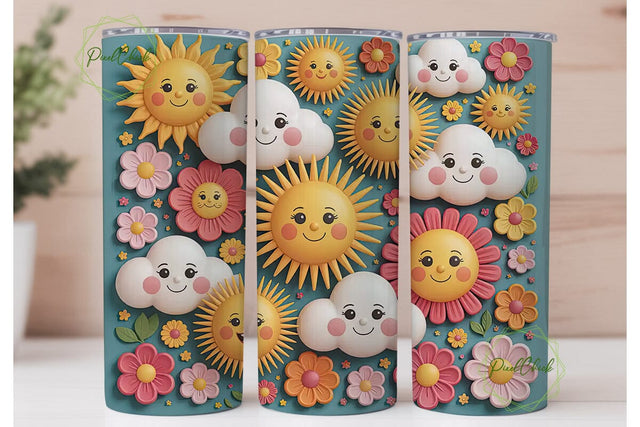 Happy Sun and Clouds Tumbler Wrap Sublimation PixelChick 