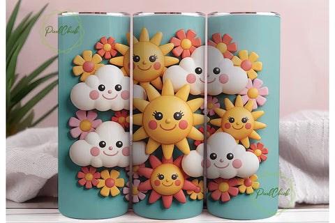 Happy Sun and Clouds Tumbler Wrap Sublimation PixelChick 