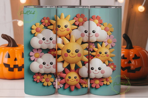 Happy Sun and Clouds Tumbler Wrap Sublimation PixelChick 