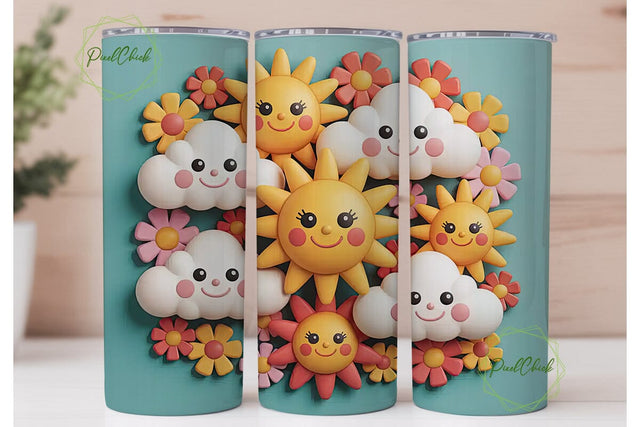 Happy Sun and Clouds Tumbler Wrap Sublimation PixelChick 